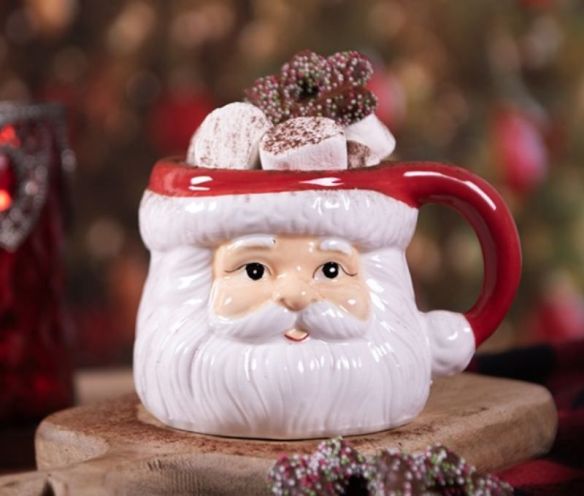 Tasse céramique Noël en forme de visage Père Noël rouge et blanc 330ml