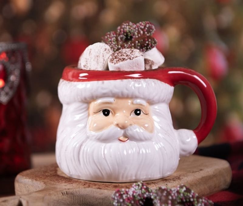Tasse céramique Noël en forme de visage Père Noël rouge et blanc 330ml