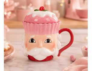 Mug céramique Noël rose forme casse-noisette couvercle cupcake 400ml
