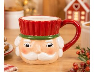 Mug céramique Noël forme tête casse-noisette chapeau rouge anse assortie 350ml H14cm