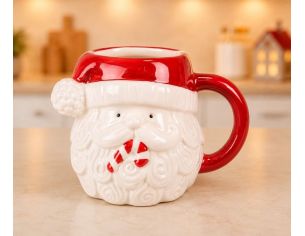 Mug céramique Noël visage Père Noël bonnet rouge barbe blanche sucre d'orge relief 500ml