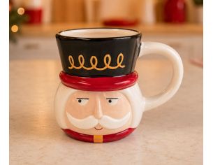 Mug céramique Noël tête casse-noisette chapeau noir rouge blanc détails dorés 460ml H15cm
