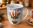 Voir la slide Mug porcelaine Noël Père Noël montgolfière rouge blanc cadeaux ciel nuages 400ml