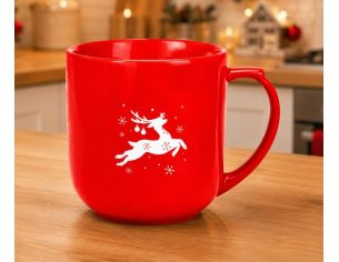 Grand mug porcelaine rouge Noël renne blanc stylisé flocons XL 820ml