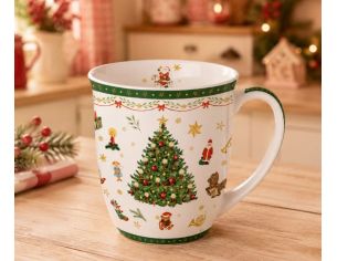 Mug porcelaine blanc Noël sapin illuminé Père Noël étoiles dorées décors traditionnels 400ml