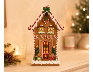 Maison pain d'épices décorative Noël colorée bonbons sucre d'orge bonshommes polyrésine H31cm