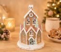 Voir la slide Maison pain d'épices rose pastel LED enneigée détails sapins cœurs H32cm décoration Noël