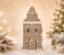Voir la slide Maison gingerbread brun givré LED paillettes blanches arabesques style baroque H35cm décoration Noël