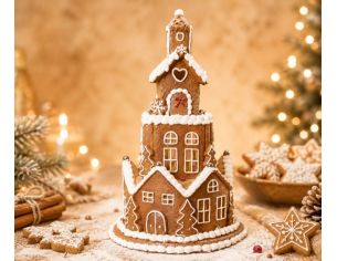 Maison pain d'épices Tour Biscuitée LED structure étages sucre glace fenêtres H23cm décoration Noël