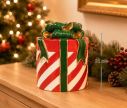 Voir la slide Décoration Noël forme cadeau rayures rouges blanches ruban nœud vert doré H21cm