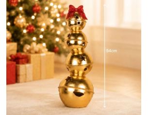 Décoration Noël cloches dorées empilées étoiles nœud rouge scintillant H54cm