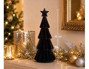 Sapin décoratif noir floqué velours étoile au sommet élégant moderne H40cm décoration Noël