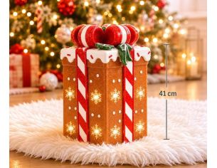 Décoration cadeau pain d'épices lumineux LED rubans sucre d'orge rouges glaçage blanc flocons H41cm