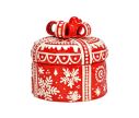 Voir la slide Boîte cadeau Noël ronde céramique rouge flocons blancs en relief nœud couvercle H14cm