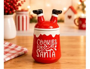 Pot à biscuit Noël céramique rouge "Cookies for Santa" jambes Père Noël couvercle H21cm