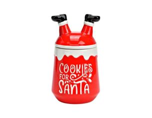 Pot à biscuit Noël céramique rouge "Cookies for Santa" jambes Père Noël couvercle H21cm