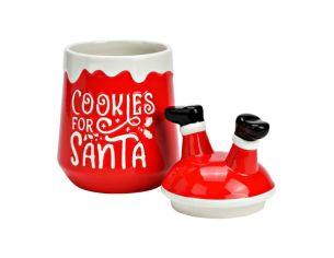 Pot à biscuit Noël céramique rouge "Cookies for Santa" jambes Père Noël couvercle H21cm
