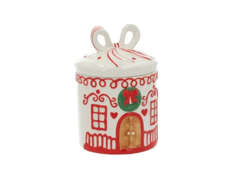 Pot à biscuit céramique bonhomme pain d'épices Gustave chapeau noir écharpe rouge H21cm