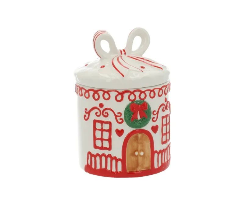Pot à biscuit céramique bonhomme pain d'épices Gustave chapeau noir écharpe rouge H21cm