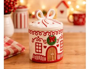 Pot à biscuit céramique bonhomme pain d'épices Gustave chapeau noir écharpe rouge H21cm