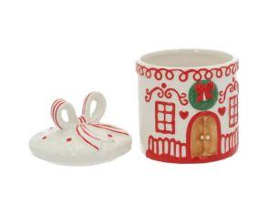Pot à biscuit céramique bonhomme pain d'épices Gustave chapeau noir écharpe rouge H21cm