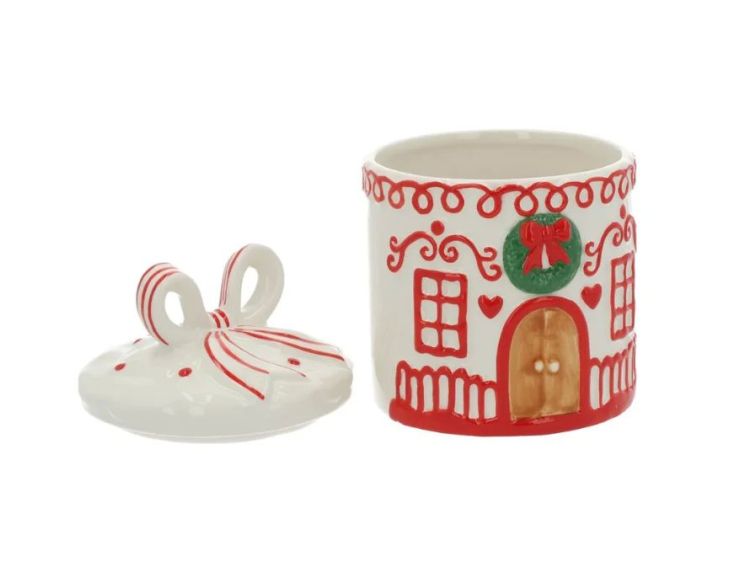 Pot à biscuit céramique bonhomme pain d'épices Gustave chapeau noir écharpe rouge H21cm