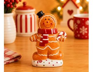 Pot à biscuit céramique bonhomme pain d'épices Gustave chapeau noir écharpe rouge H21cm