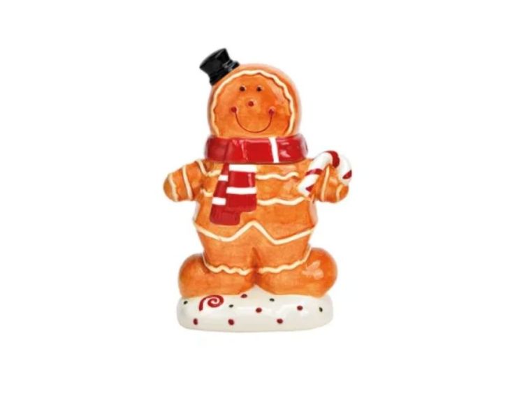 Pot à biscuit céramique bonhomme pain d'épices Gustave chapeau noir écharpe rouge H21cm