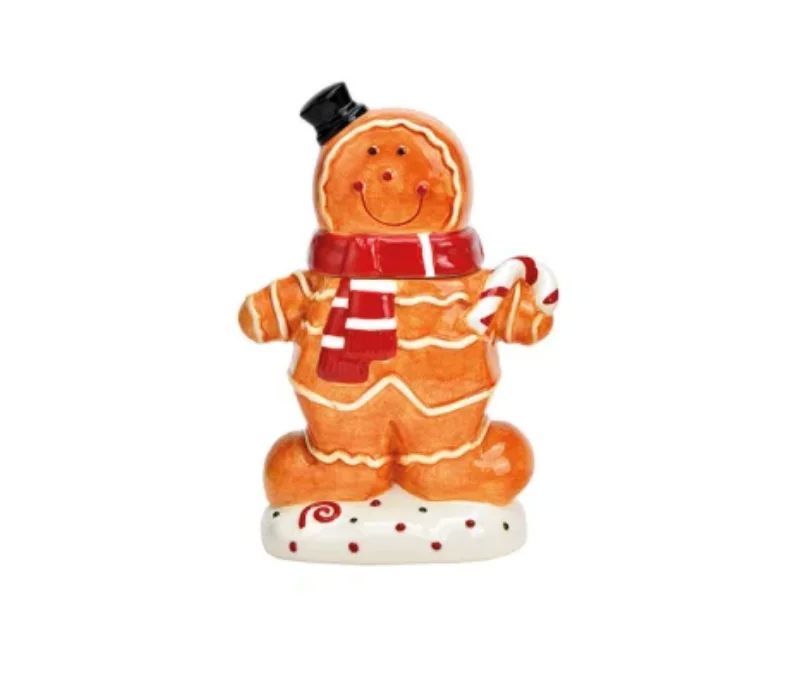 Pot à biscuit céramique bonhomme pain d'épices Gustave chapeau noir écharpe rouge H21cm
