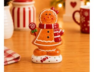 Pot à biscuit céramique bonhomme pain d'épices Cannelle nœud rouge sucre d'orge écharpe H21cm