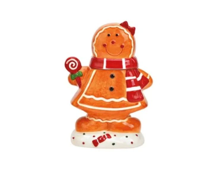 Pot à biscuit céramique bonhomme pain d'épices Cannelle nœud rouge sucre d'orge écharpe H21cm