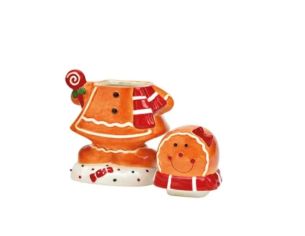 Pot à biscuit céramique bonhomme pain d'épices Cannelle nœud rouge sucre d'orge écharpe H21cm