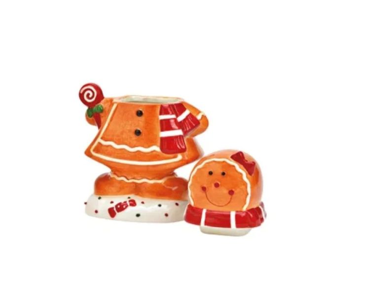 Pot à biscuit céramique bonhomme pain d'épices Cannelle nœud rouge sucre d'orge écharpe H21cm