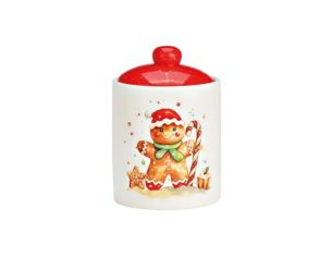Pot céramique blanc rouge bonhomme Noël sucre d'orge bonnet rouge étoile H14cm