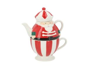 Set à thé céramique casse-noisette rouge blanc rayures 350ml théière tasse empilable H12cm