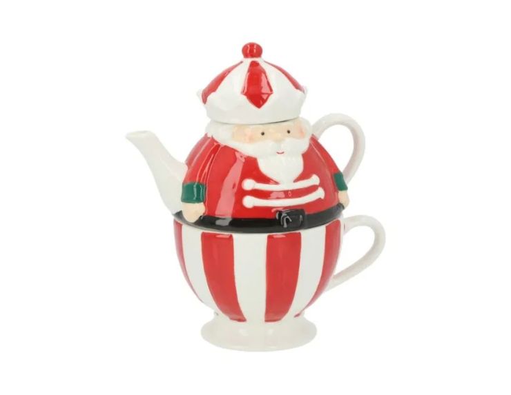 Set à thé céramique casse-noisette rouge blanc rayures 350ml théière tasse empilable H12cm