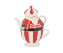 Voir la slide Set à thé céramique casse-noisette rouge blanc rayures 350ml théière tasse empilable H12cm