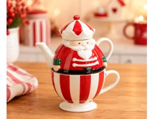 Set à thé céramique casse-noisette rouge blanc rayures 350ml théière tasse empilable H12cm