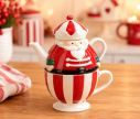 Voir la slide Set à thé céramique casse-noisette rouge blanc rayures 350ml théière tasse empilable H12cm