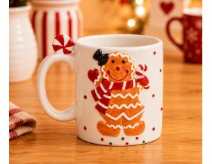 Mug céramique blanc bonhomme pain d'épices Gustave sucre d'orge pull rayé rouge anse sucre d'orge 350ml
