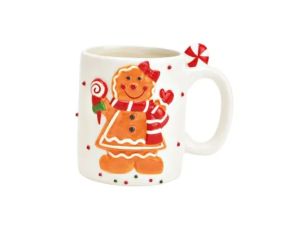 Mug céramique blanc bonhomme pain d'épices Cannelle nœud rouge sucre d'orge robe anse sucre d'orge 350ml
