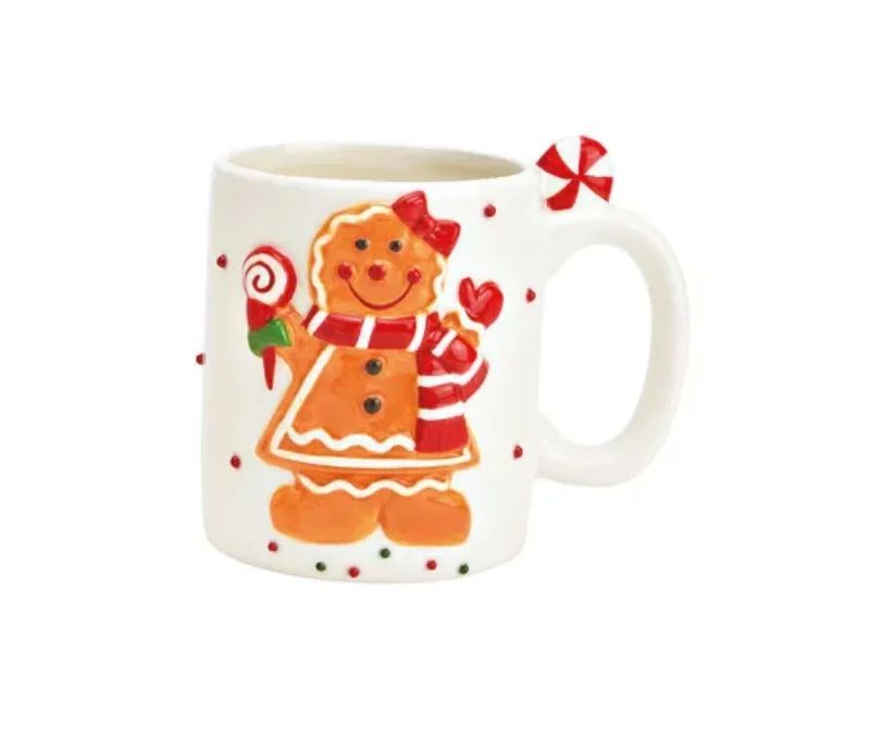 Mug céramique blanc bonhomme pain d'épices Cannelle nœud rouge sucre d'orge robe anse sucre d'orge 350ml
