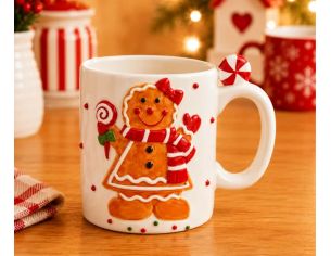Mug céramique blanc bonhomme pain d'épices Cannelle nœud rouge sucre d'orge robe anse sucre d'orge 350ml
