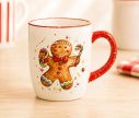 Voir la slide Tasse céramique blanche bonhomme pain d'épices aquarelle sucre d'orge nœud rouge anse rouge 300ml