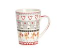 Voir la slide Mug XL porcelaine blanc rouge gris bonhommes pain d'épices sapins blancs cœurs sucres d'orge 520ml