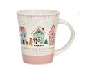 Voir la slide Tasse porcelaine blanc rose pastel village Noël maisons colorées bonhomme pain d'épices sapins flocons 350ml
