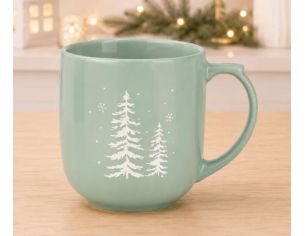Tasse XXL porcelaine vert pastel motif sapins blancs enneigés étoiles hiver 820ml