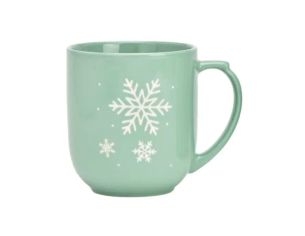 Tasse XXL porcelaine vert pastel grand flocon de neige blanc motif hiver 820ml