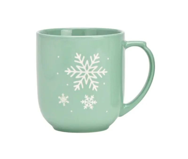 Tasse XXL porcelaine vert pastel grand flocon de neige blanc motif hiver 820ml