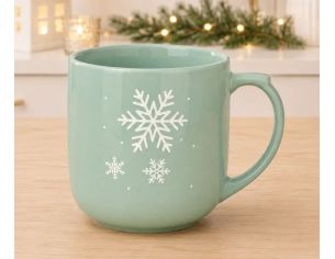 Tasse XXL porcelaine vert pastel grand flocon de neige blanc motif hiver 820ml